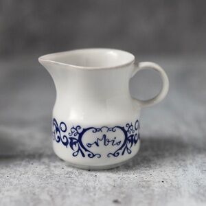 Two (2) Vintage Orbis Hotel Poland Creamers White & Blue Ceramic Porcelain Wawel